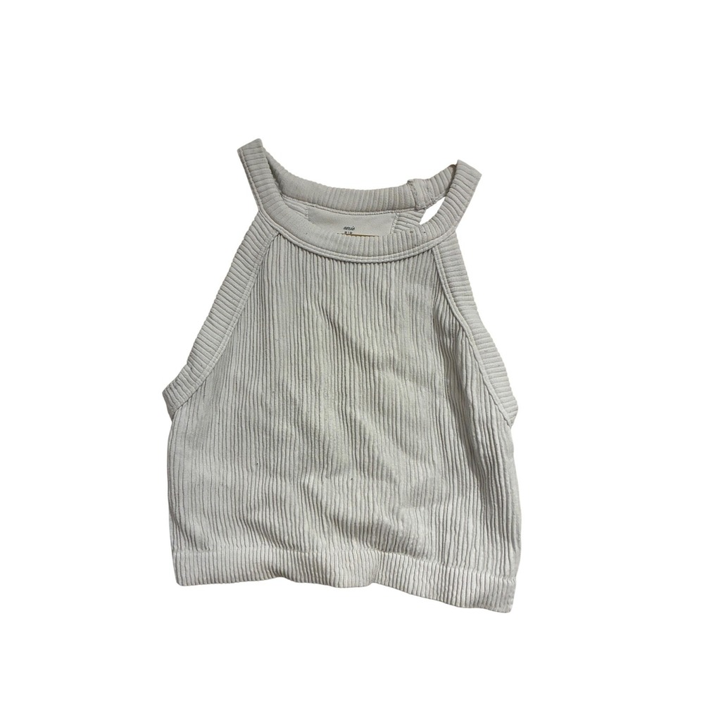 Aerie Real Good Ribbed Seamless Halter Tank Top Grey High Neck Racerback Crop M - Picture 2 of 6
